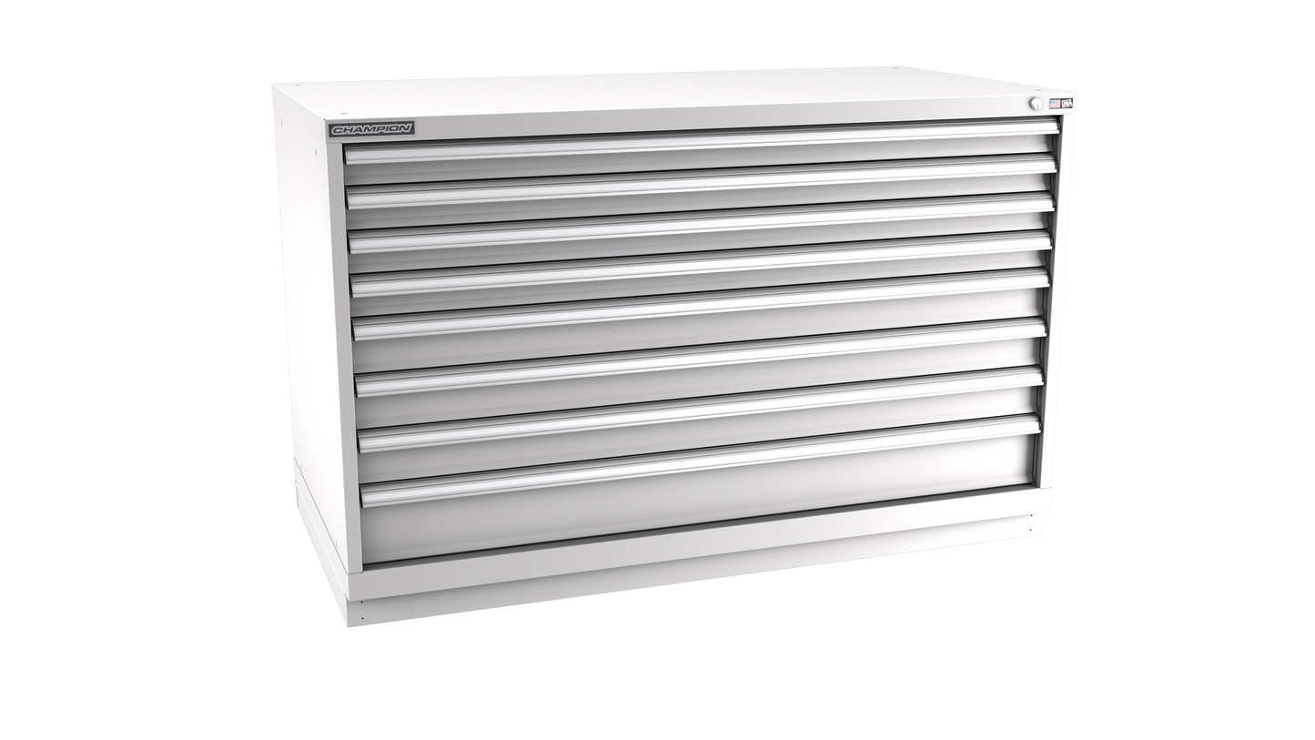 Champion Tool Storage DWS1500-0801-ILC-FTB-LG 8-Drawer Shallow Depth Modular Cabinet DWS0801 | 56-1/2"W x 35-7/8"H x 22-1/2"D, Light Gray