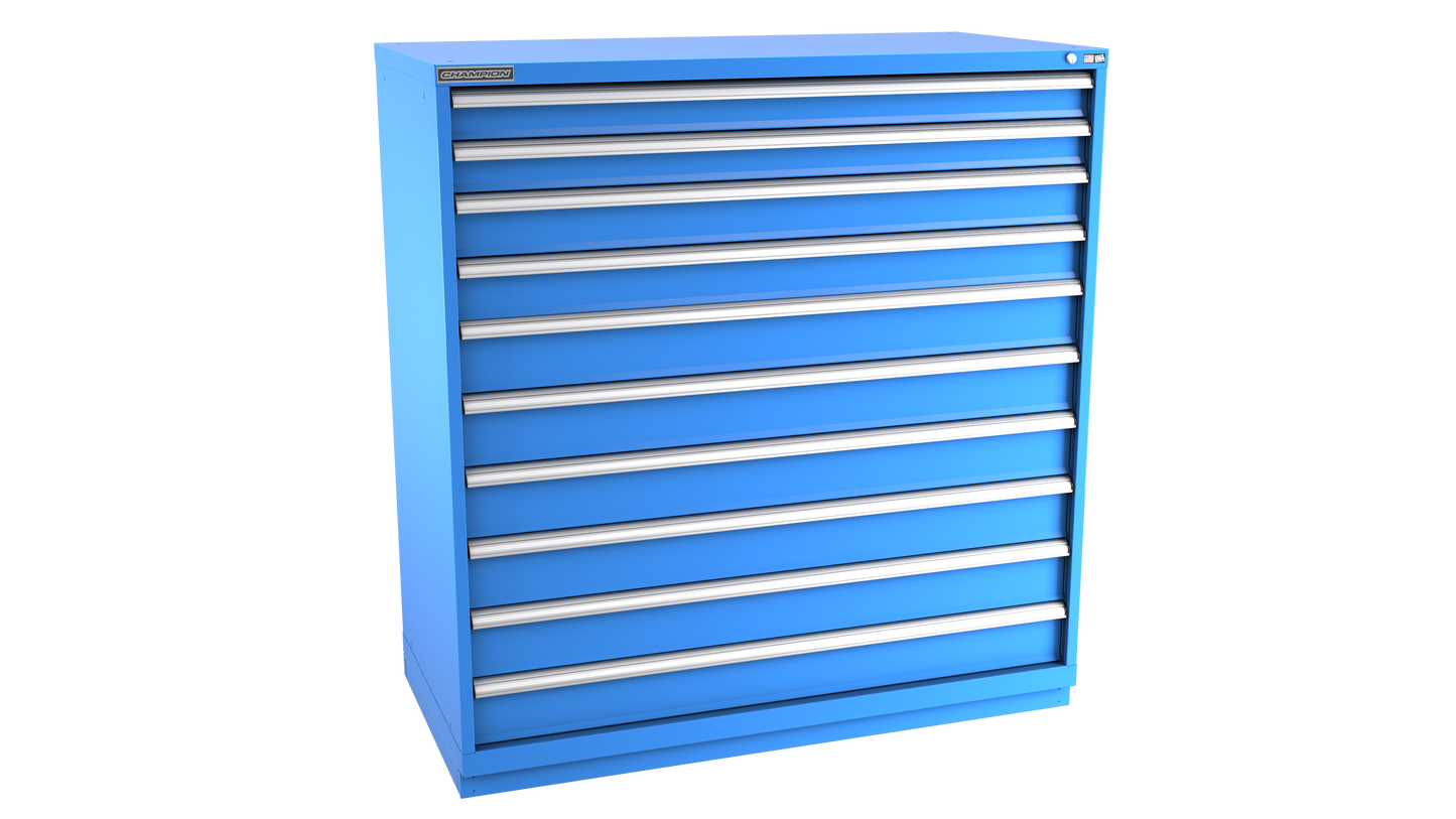 Champion Tool Storage DWS2700-100-1-ILC-FTB-BB 10-Drawer Shallow Depth Modular Cabinet DWS1001 | 56-1/2"W x 59-1/2"H x 22-1/2"D, Bright Blue