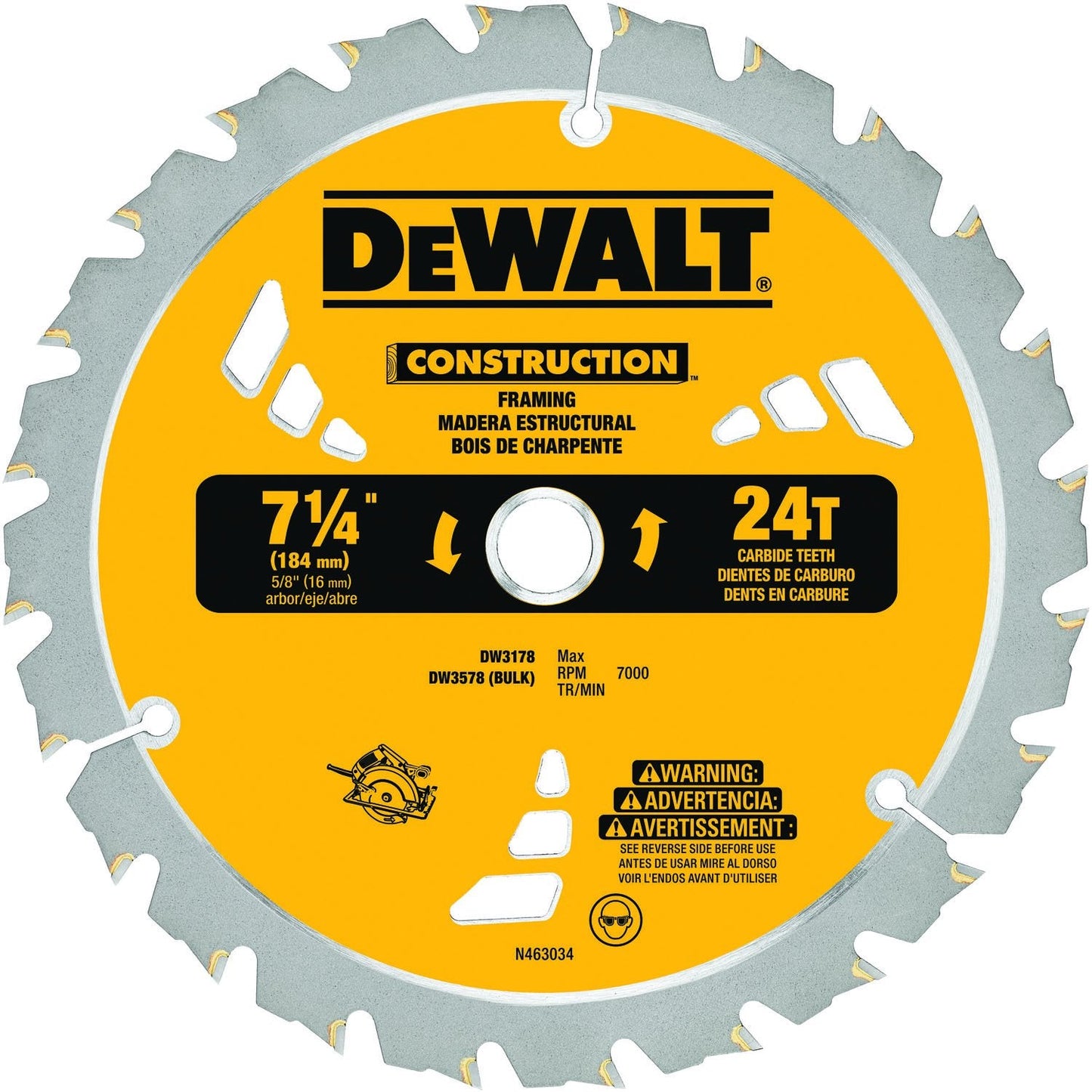 Dewalt DW3578B10 7-1/4" 24T Thin Kerf Fra (1 Ea)