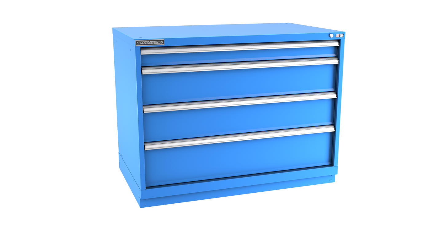 Champion Tool Storage EW1500-0402-ILC-FTB-BB 4-Drawer Standard Depth Modular Cabinet EW0402 | 47"W x 35-7/8"H x 28-1/2"D, Bright Blue