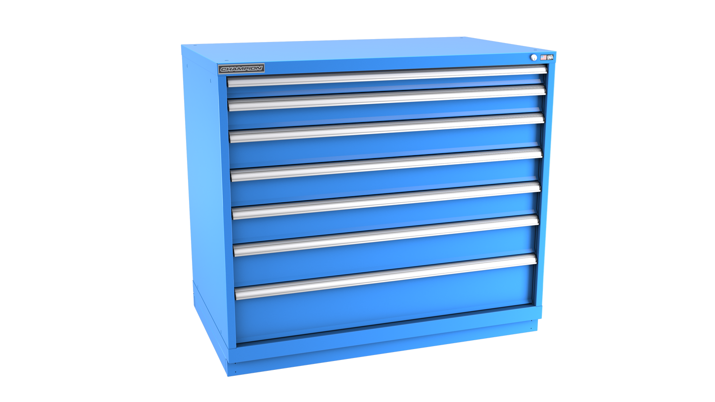 Champion Tool Storage EW1800-0701-ILC-FTB-BB 7-Drawer Standard Depth Modular Cabinet EW0701 | 47"W x 41-3/4"H x 28-1/2"D, Bright Blue