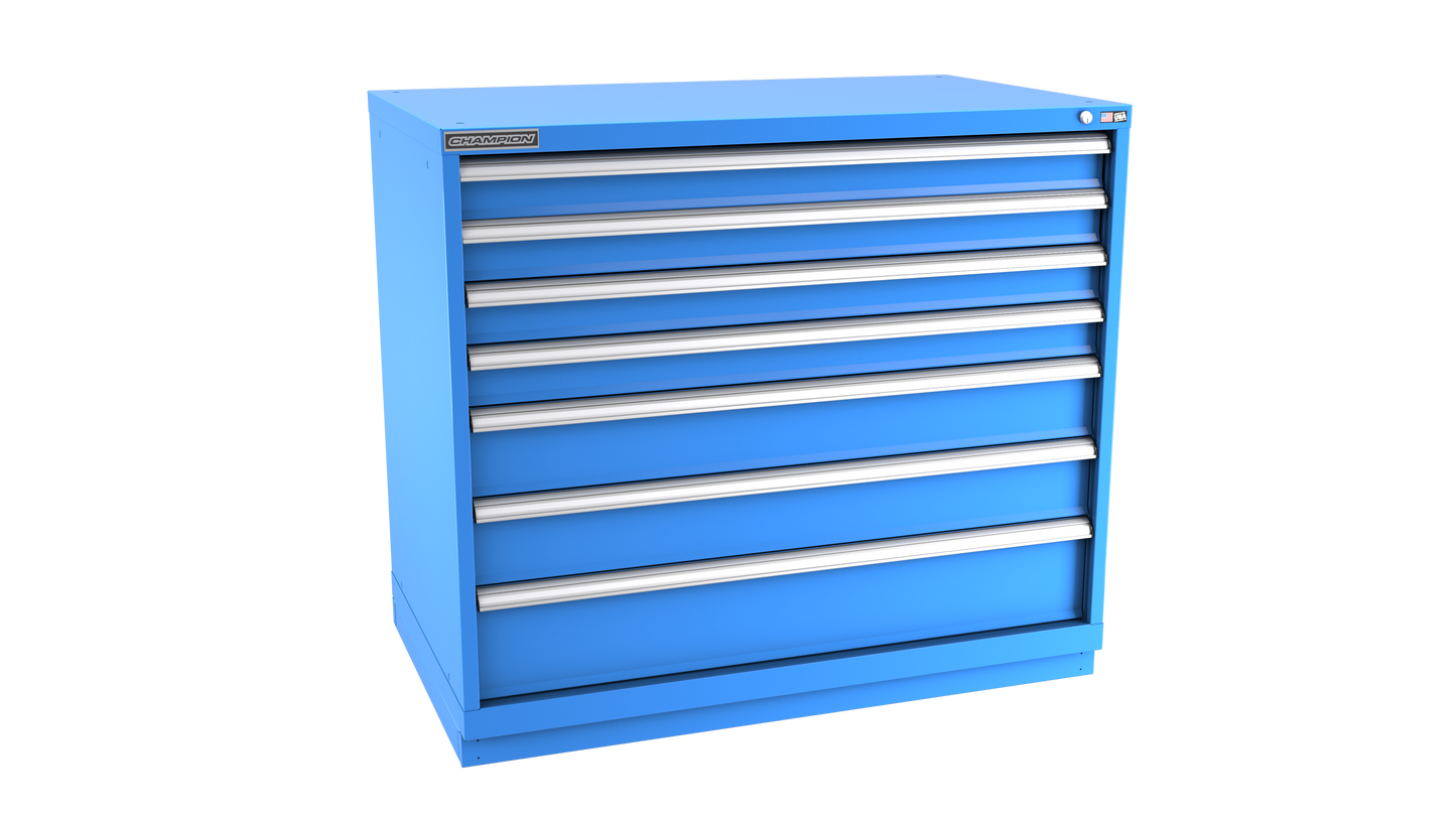 Champion Tool Storage EW1800-0702-ILC-FTB-BB 7-Drawer Standard Depth Modular Cabinet EW0702 | 47"W x 41-3/4"H x 28-1/2"D, Bright Blue