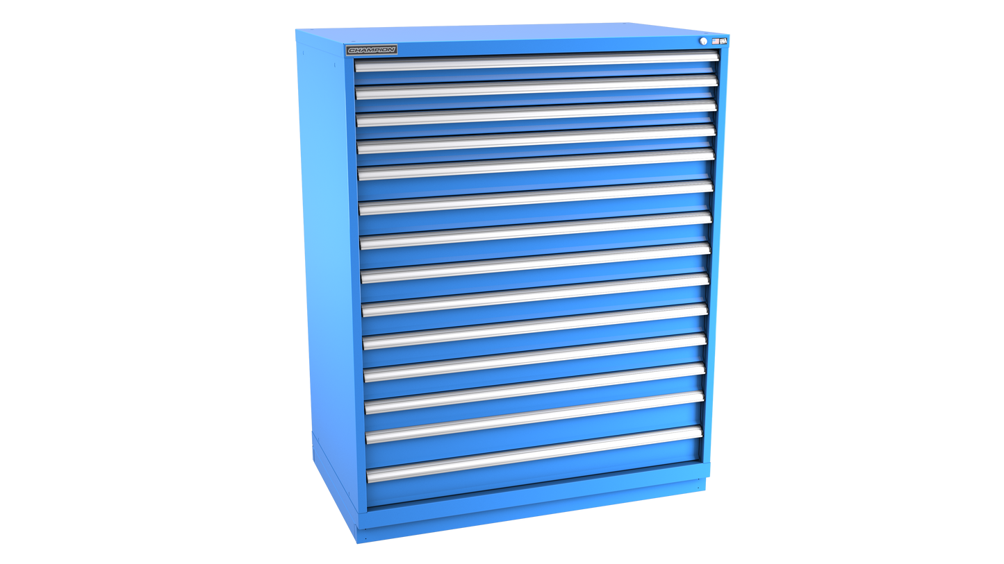 Champion Tool Storage EWS2700-1401-ILC-FTB-BB 14-Drawer Shallow Depth Modular Cabinet EWS1401 | 47"W x 59-1/2"H x 22-1/2"D, Bright Blue