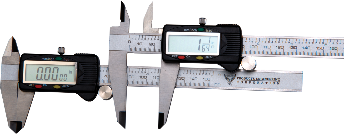 PEC Tools 8000-F6 6³ Digital Caliper with Fractional, Decimal, and Metric Units