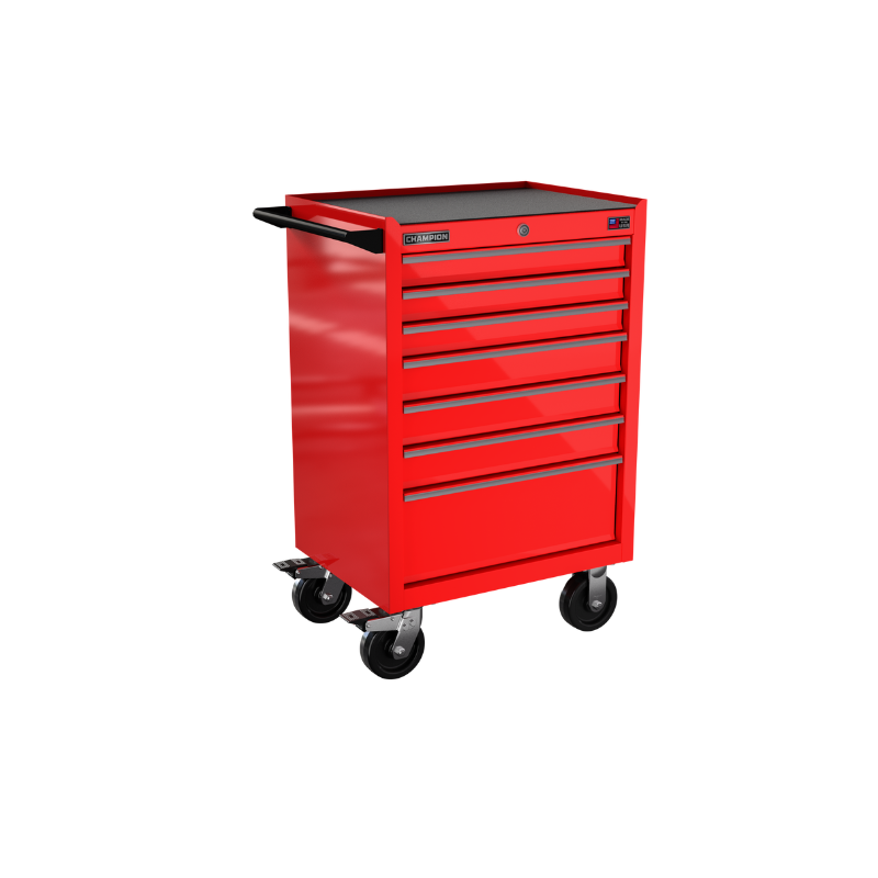 Champion Tool Storage FMP2707RC-RD 7-Drawer Standard Depth 27" FMPRO Roll Cab | 27"W x 43"H x 20"D, Gloss Red