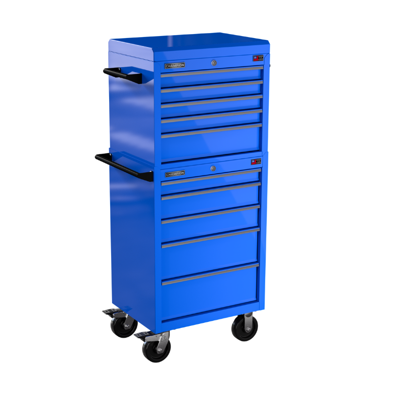 Champion Tool Storage FMP2710RC-BL 10-Drawer Standard Depth 27" FMPRO Combo Roll Cabinet | 27"W x 66"H x 20"D, Gloss Blue