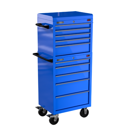 Champion Tool Storage FMP2710RC-BL 10-Drawer Standard Depth 27" FMPRO Combo Roll Cabinet | 27"W x 66"H x 20"D, Gloss Blue