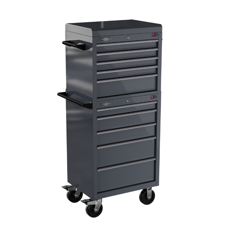 Champion Tool Storage FMP2710RC-SG 10-Drawer Standard Depth 27" FMPRO Combo Roll Cabinet | 27"W x 66"H x 20"D, Storm Grey
