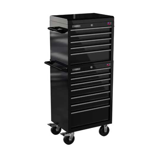 Champion Tool Storage FMP2712RC-BK 12-Drawer Standard Depth 27" FMPRO Combo Roll Cabinet | 27"W x 66"H x 20"D, Gloss Black
