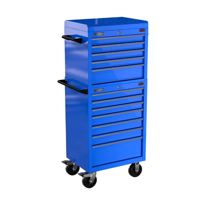 Champion Tool Storage FMP2712RC-BL 12-Drawer Standard Depth 27" FMPRO Combo Roll Cabinet | 27"W x 66"H x 20"D, Gloss Blue