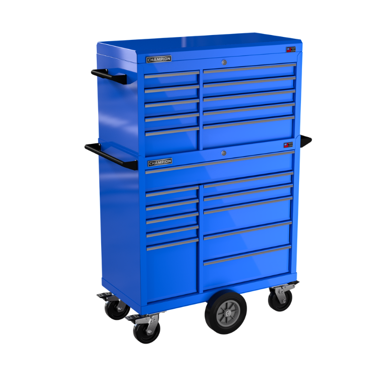 Champion Tool Storage FMP4121MC-BL 21-Drawer Standard Depth 41" FMPRO Combo Maintenance Cart | 41"W x 68"H x 20"D, Gloss Blue