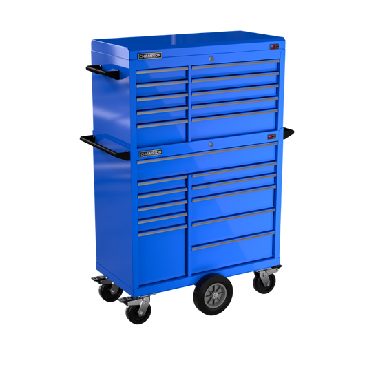 Champion Tool Storage FMP4121MC-BL 21-Drawer Standard Depth 41" FMPRO Combo Maintenance Cart | 41"W x 68"H x 20"D, Gloss Blue