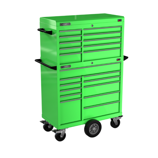 Champion Tool Storage FMP4121MC-EG 21-Drawer Standard Depth 41" FMPRO Combo Maintenance Cart | 41"W x 68"H x 20"D, Electric Green