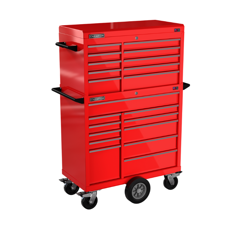 Champion Tool Storage FMP4121MC-RD 21-Drawer Standard Depth 41" FMPRO Combo Maintenance Cart | 41"W x 68"H x 20"D, Gloss Red