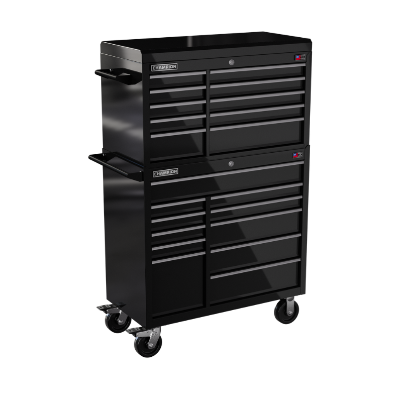 Champion Tool Storage FMP4121RC-BK 21-Drawer Standard Depth 41" FMPRO Combo Roll Cart | 41"W x 66"H x 20"D, Gloss Black