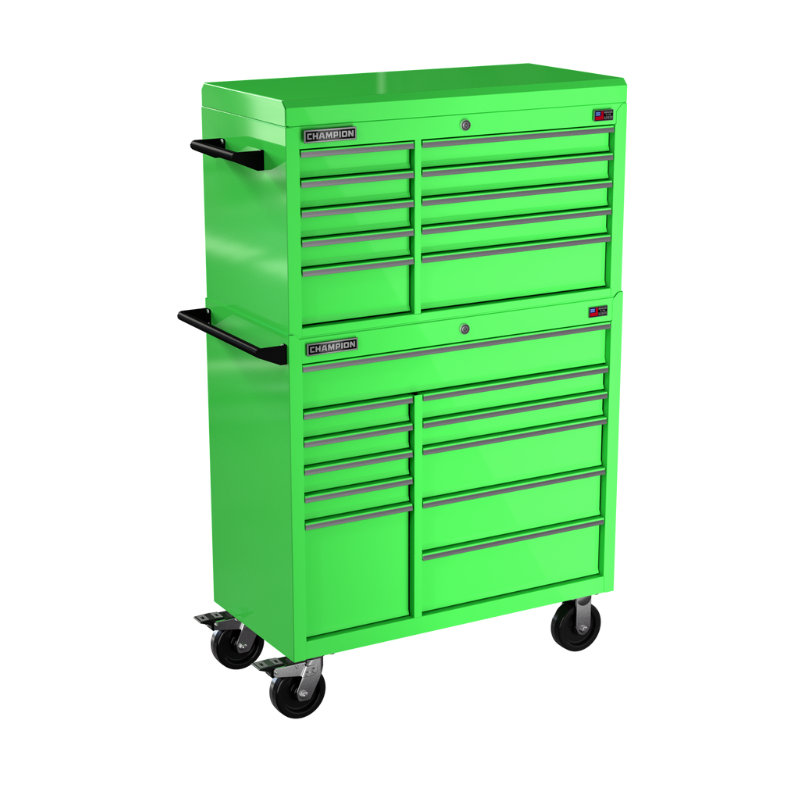 Champion Tool Storage FMP4121RC-EG 21-Drawer Standard Depth 41" FMPRO Combo Roll Cart | 41"W x 66"H x 20"D, Electric Green
