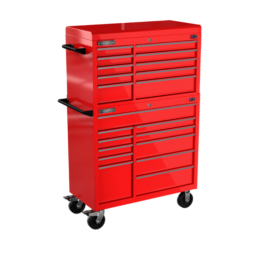Champion Tool Storage FMP4121RC-RD 21-Drawer Standard Depth 41" FMPRO Combo Roll Cart | 41"W x 66"H x 20"D, Gloss Red