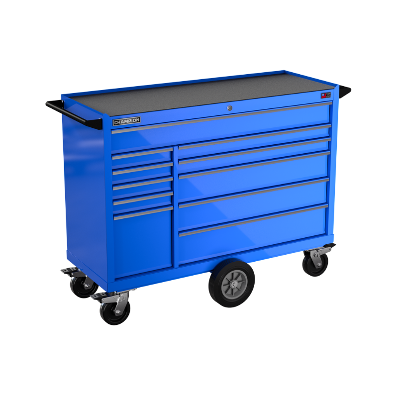 Champion Tool Storage FMP5411MC-BL 11-Drawer Standard Depth 54" FMPRO Maintenance Cart | 54"W x 45"H x 20"D, Gloss Blue