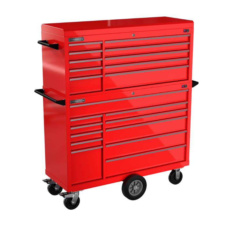 Champion Tool Storage FMP5421MC-RD 21-Drawer Standard Depth 54" FMPRO Combo Maintenance Cart | 54"W x 68"H x 20"D, Gloss Red