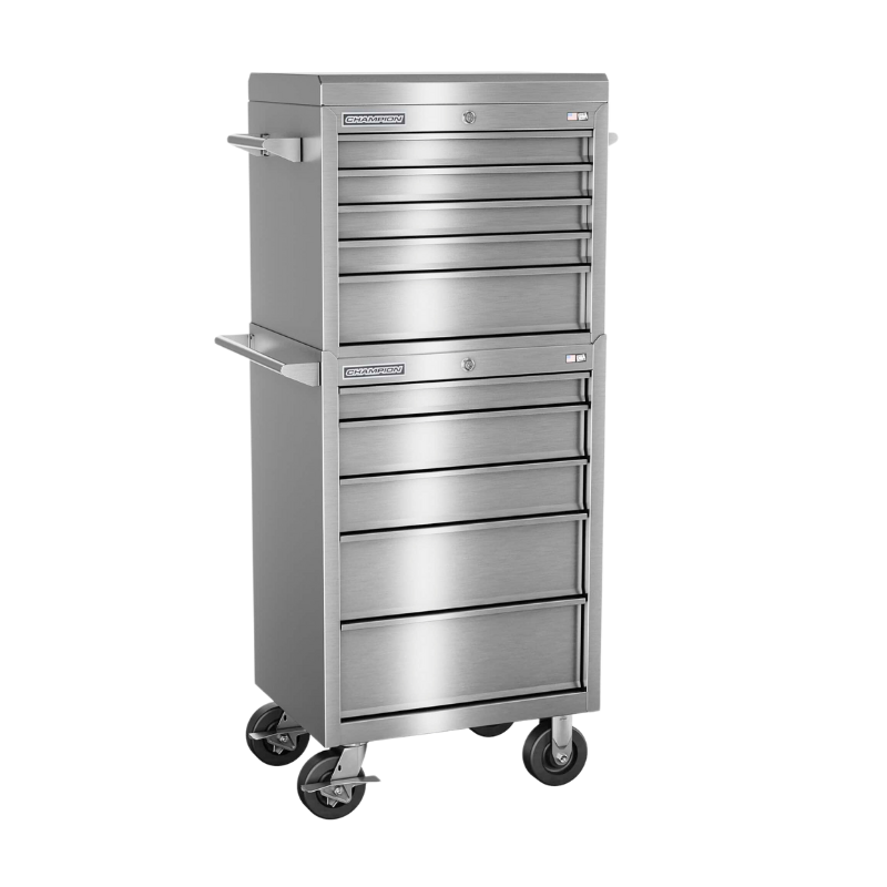 Champion Tool Storage FMPS2710RC 10-Drawer Standard Depth 27" FMPRO SST Combo Roll Cabinet | 27"W x 66"H x 20"D, Stainless