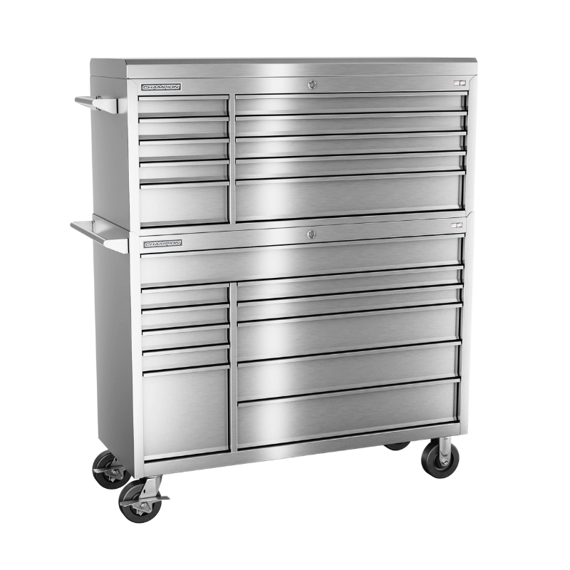 Champion Tool Storage FMPS5421RC 21-Drawer Standard Depth 54" FMPRO SST Combo Roll Cab | 54"W x 66"H x 20"D, Stainless
