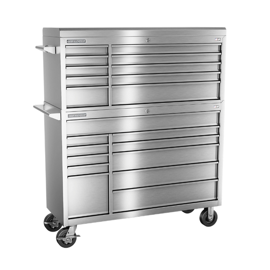 Champion Tool Storage FMPS5421RC 21-Drawer Standard Depth 54" FMPRO SST Combo Roll Cab | 54"W x 66"H x 20"D, Stainless