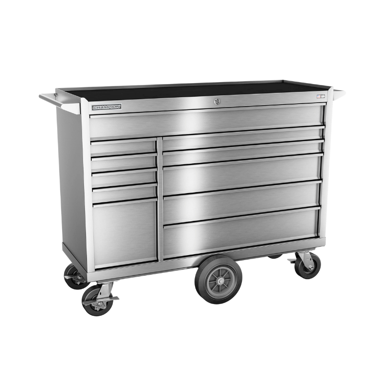 Champion Tool Storage FMPSA5411MC 11-Drawer Standard Depth 54" FMPRO Plus SST Maintenance Cart | 54"W x 45"H x 20"D, Stainless