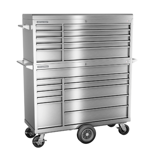 Champion Tool Storage FMPSA5421MC 21-Drawer Standard Depth 54" FMPRO Plus SST Combo Maintenance Cart | 54"W x 68"H x 20"D, Stainless