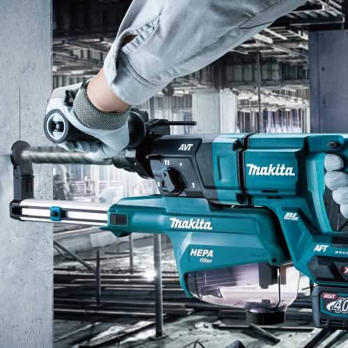 Makita GRH07M1W 40V max XGT® Brushless 1‑1/8" SDS‑PLUS AVT® Rotary Hammer (D‑Handle) Kit w/ Dust Extractor, AFT®, AWS® Capable (4.0Ah)