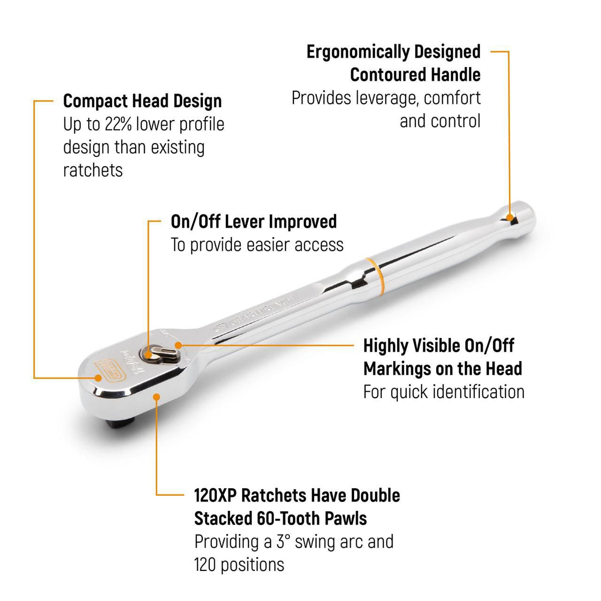 Gearwrench 81206XP 3 Piece 1/4", 3/8" & 1/2" Drive 120XP™ Full Polish Teardrop Ratchet Set