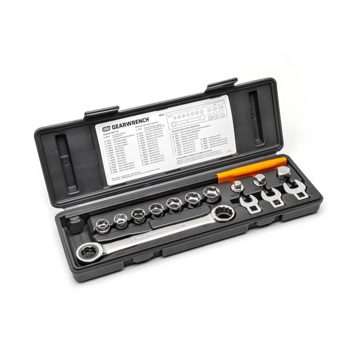 Gearwrench 3680D 15 Piece Serpentine Belt Tool Set with Locking Flex Ratcheting Wrench