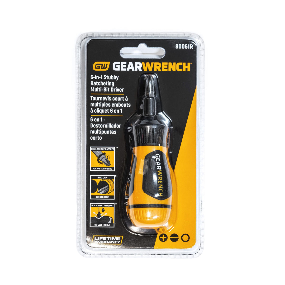 Gearwrench 80061R 6-in-1 Stubby Ratcheting Multi-Bit Driver