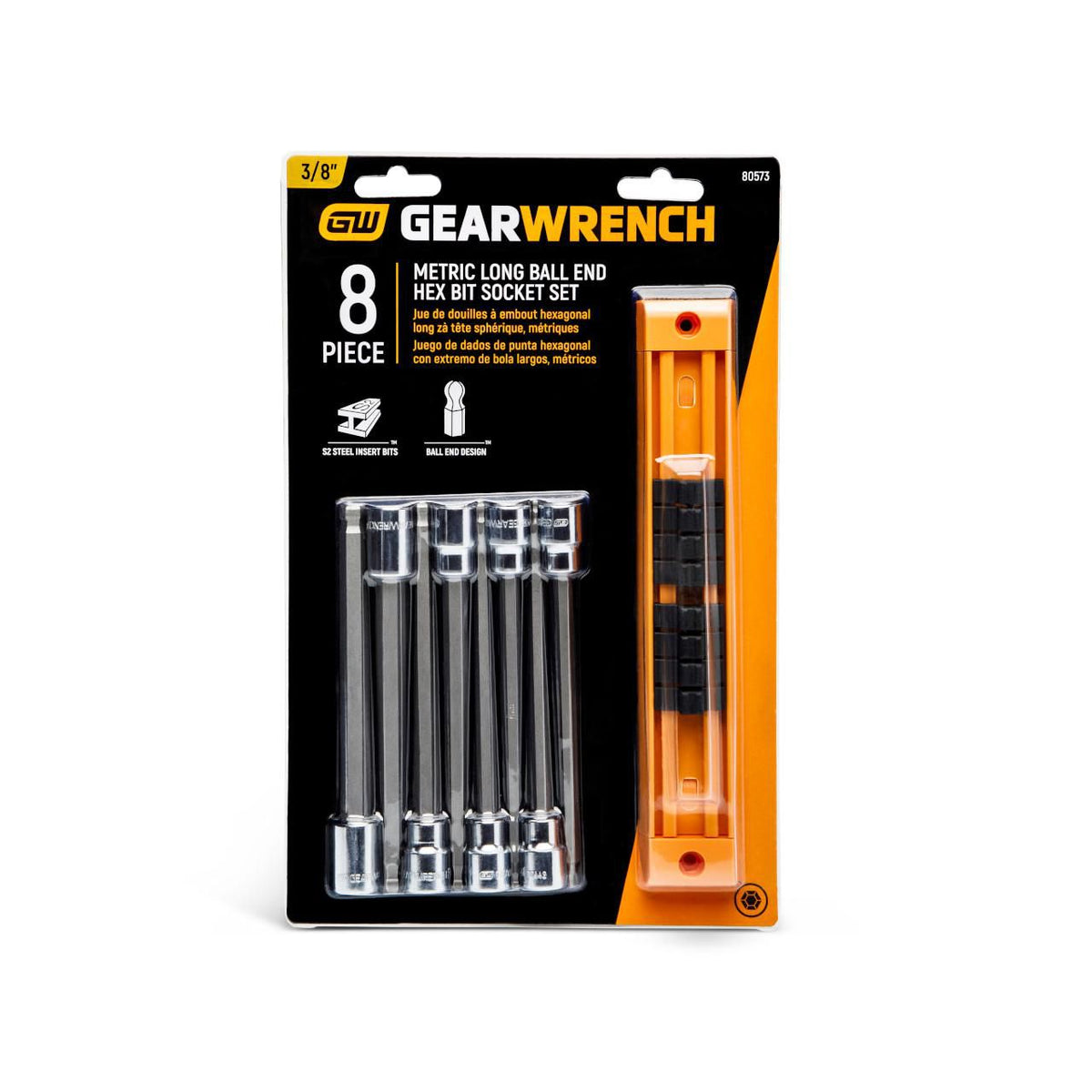 Gearwrench 80573 8 Piece 3/8" Drive Long Ball End Hex Bit Metric Socket Set