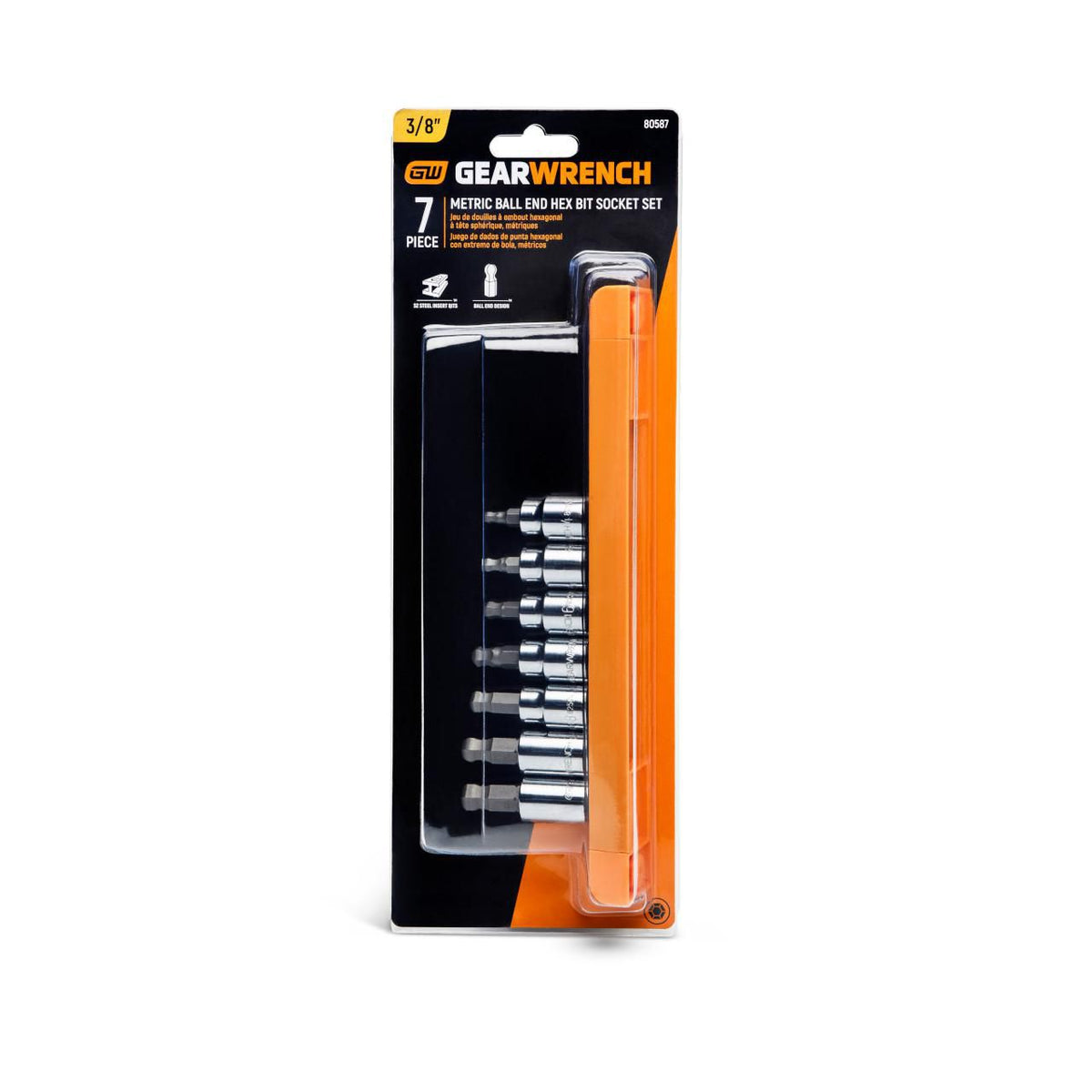 Gearwrench 80587 7 Piece 3/8" Drive Ball End Hex Bit Metric Socket Set