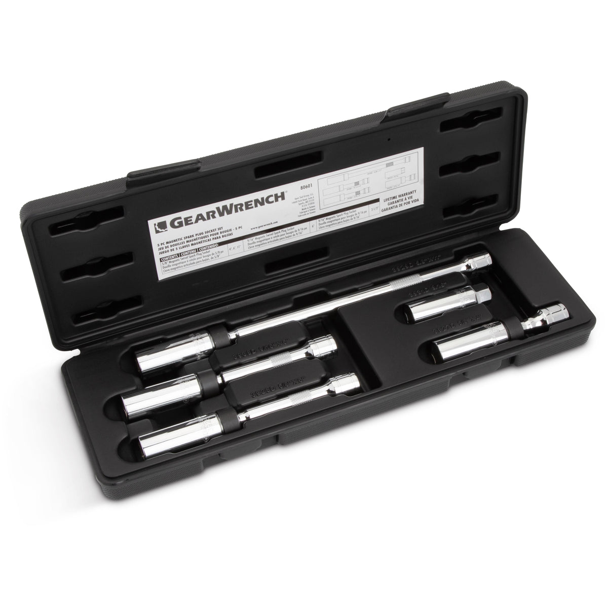 Gearwrench 80601 5 Piece 3/8" Drive 6 Point Magnetic Swivel Spark Plug Socket Set