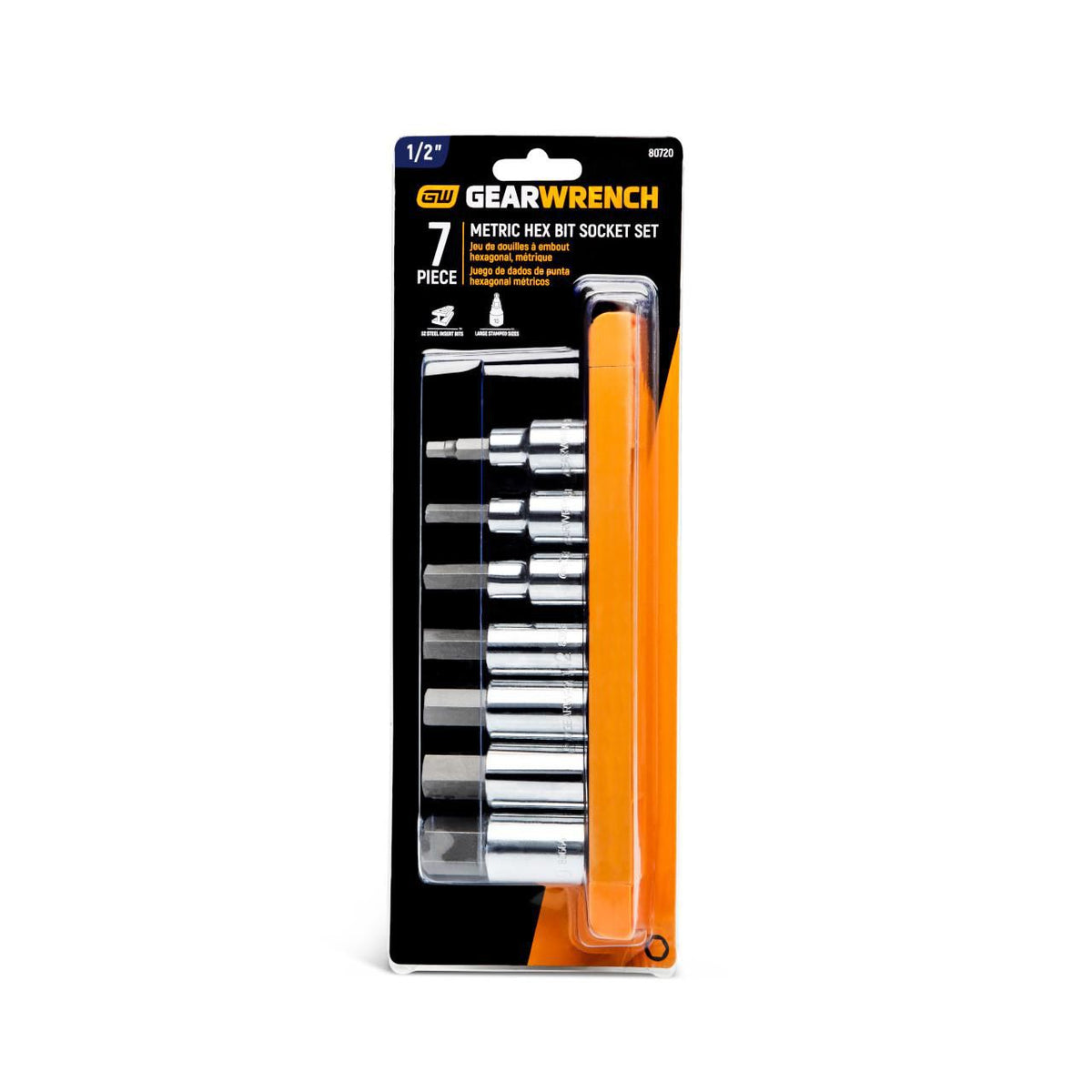 Gearwrench 80720 7 Piece 1/2" Drive Hex Bit Metric Socket Set