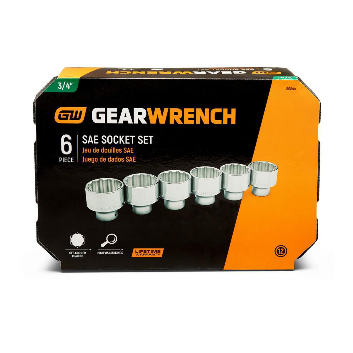 Gearwrench 80844 6 Piece 3/4" Drive 12 Point SAE Standard Length Socket Set