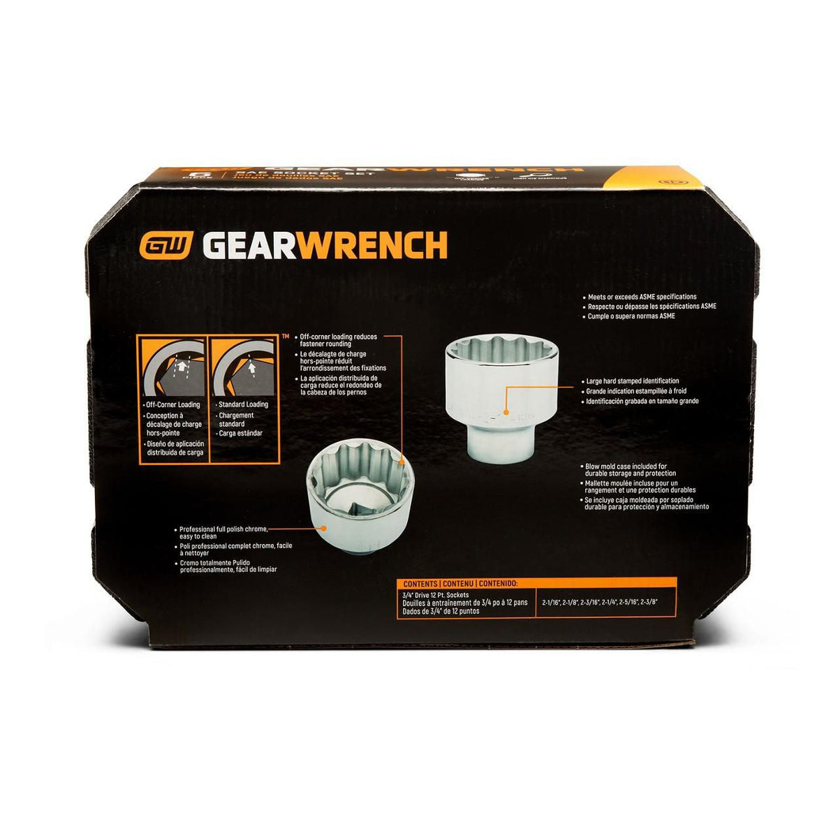 Gearwrench 80844 6 Piece 3/4" Drive 12 Point SAE Standard Length Socket Set