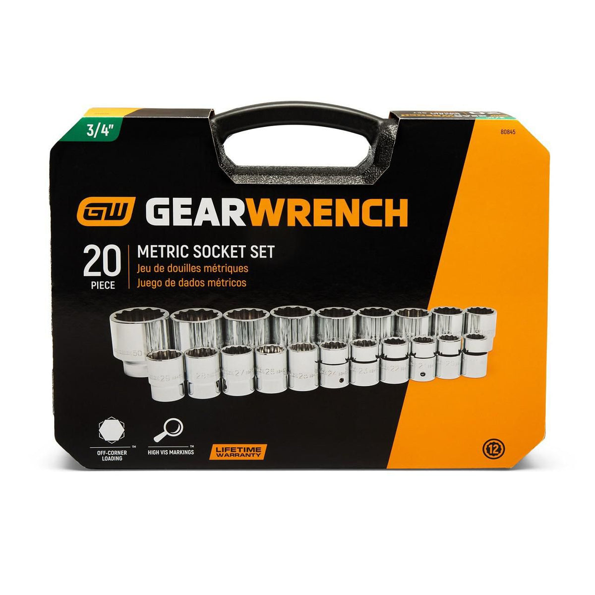 Gearwrench 80845 20 Piece 3/4" Drive 12 Point Metric Standard Length Socket Set