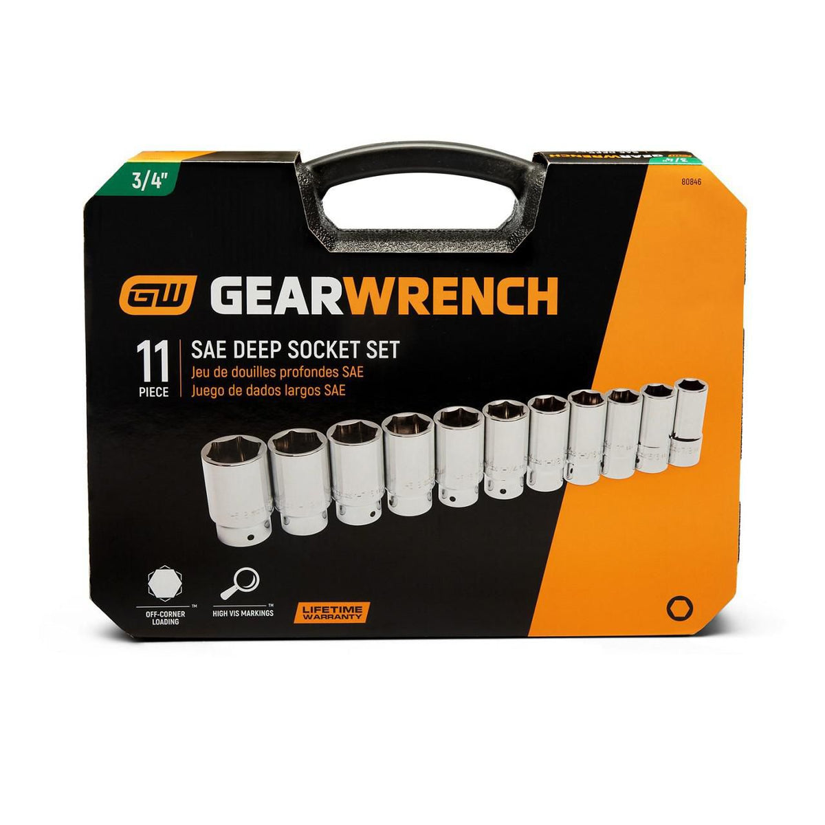 Gearwrench 80846 11 Piece 3/4" Drive 6 Point SAE Deep Socket Set