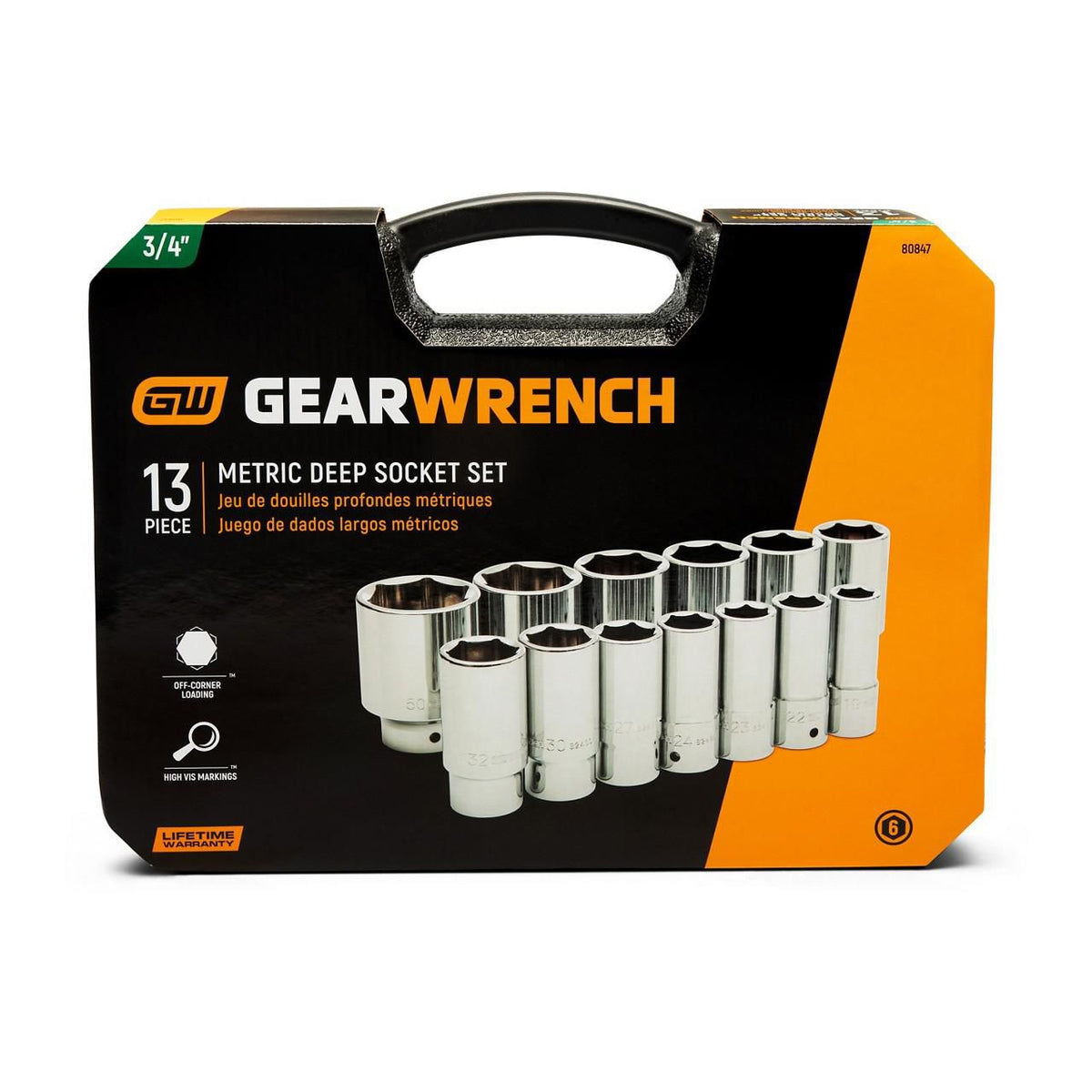 Gearwrench 80847 13 Piece 3/4" Drive 6 Point Metric Deep Socket Set