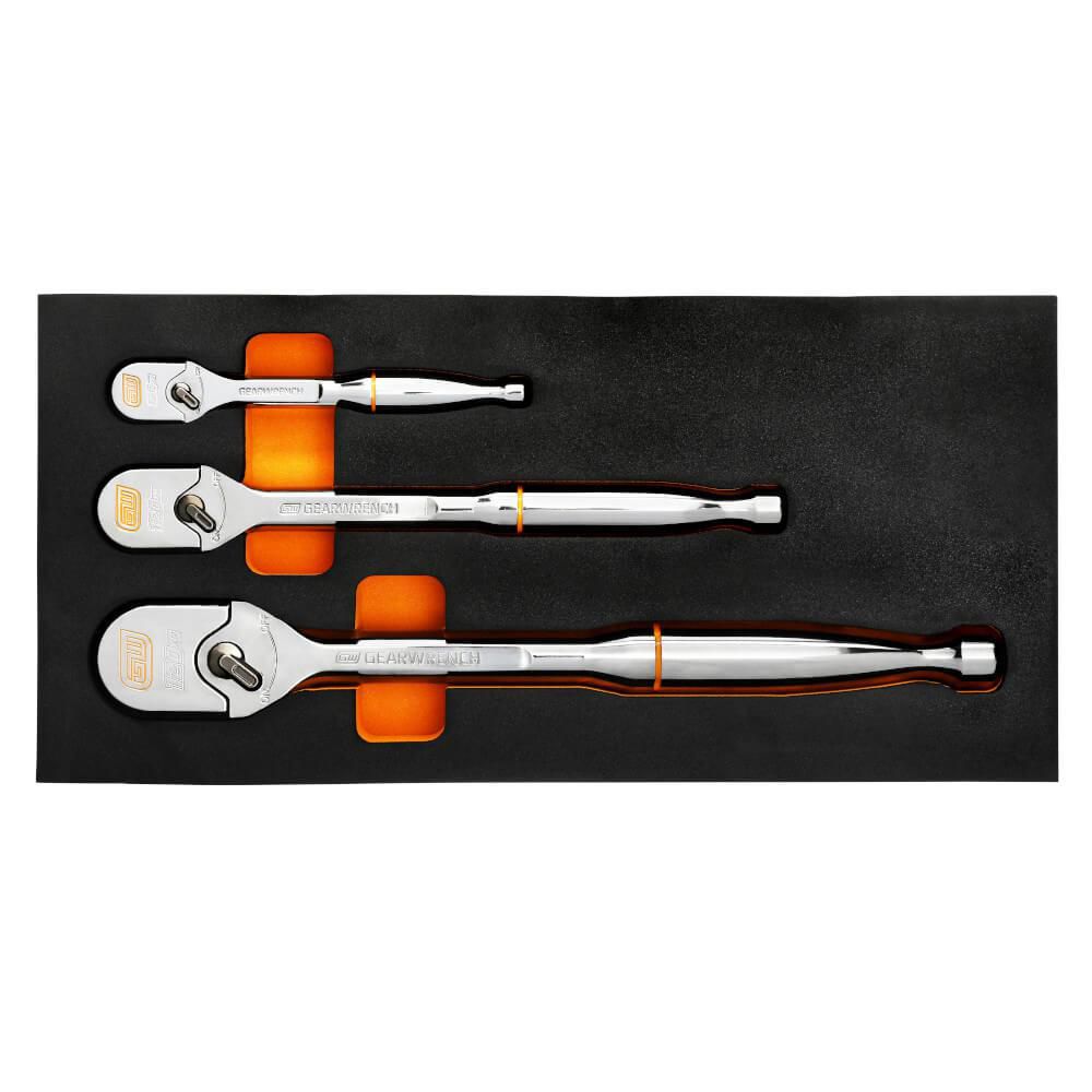 Gearwrench 81206XP 3 Piece 1/4", 3/8" & 1/2" Drive 120XP™ Full Polish Teardrop Ratchet Set