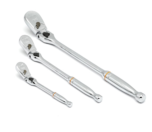 Gearwrench 81276T 3 Piece 1/4", 3/8" & 1/2" Drive 90-Tooth Locking Flex Head Teardrop Ratchet Set