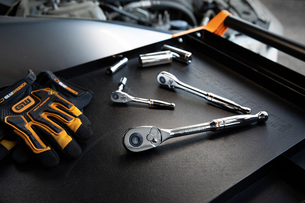 Gearwrench 81310T 3 Piece 1/4", 3/8” & 1/2" Drive 90-Tooth Quick Release Teardrop Ratchet Set