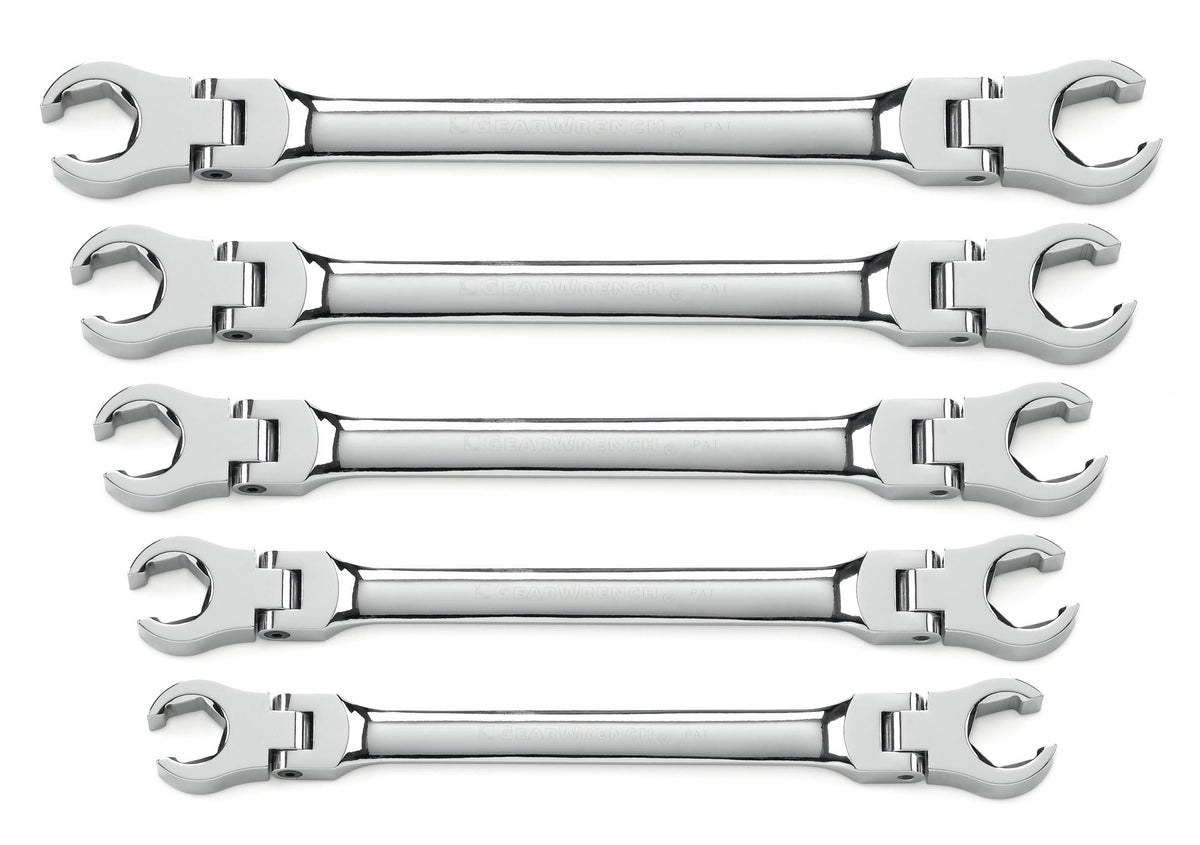 Gearwrench 81910 5 Piece Flex Head Flare Nut SAE Wrench Set
