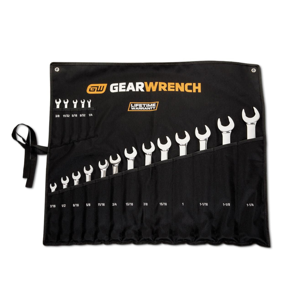 Gearwrench 81917H 18 Piece 12 Point SAE Hi-Viz Long Pattern Combination Wrench Set with Roll