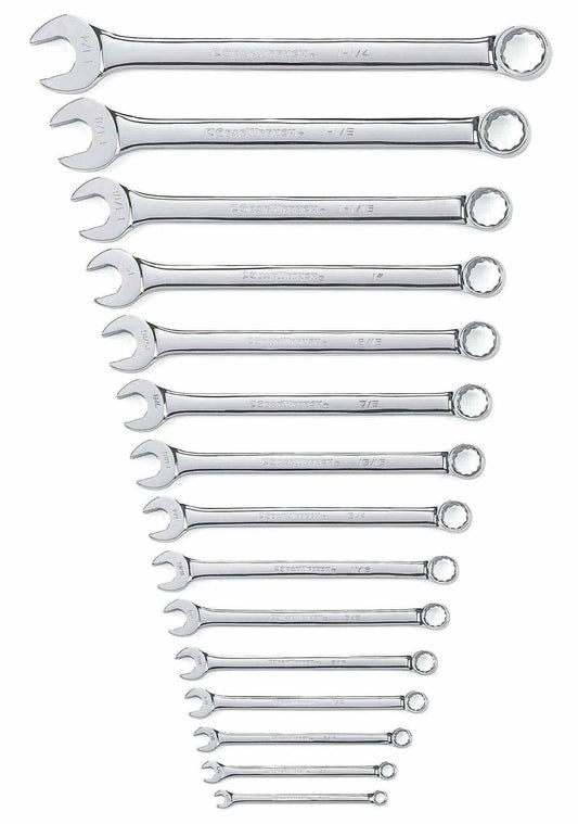 Gearwrench 81918 15 Piece 12 Point Long Pattern Combination SAE Wrench Set with Tool Roll