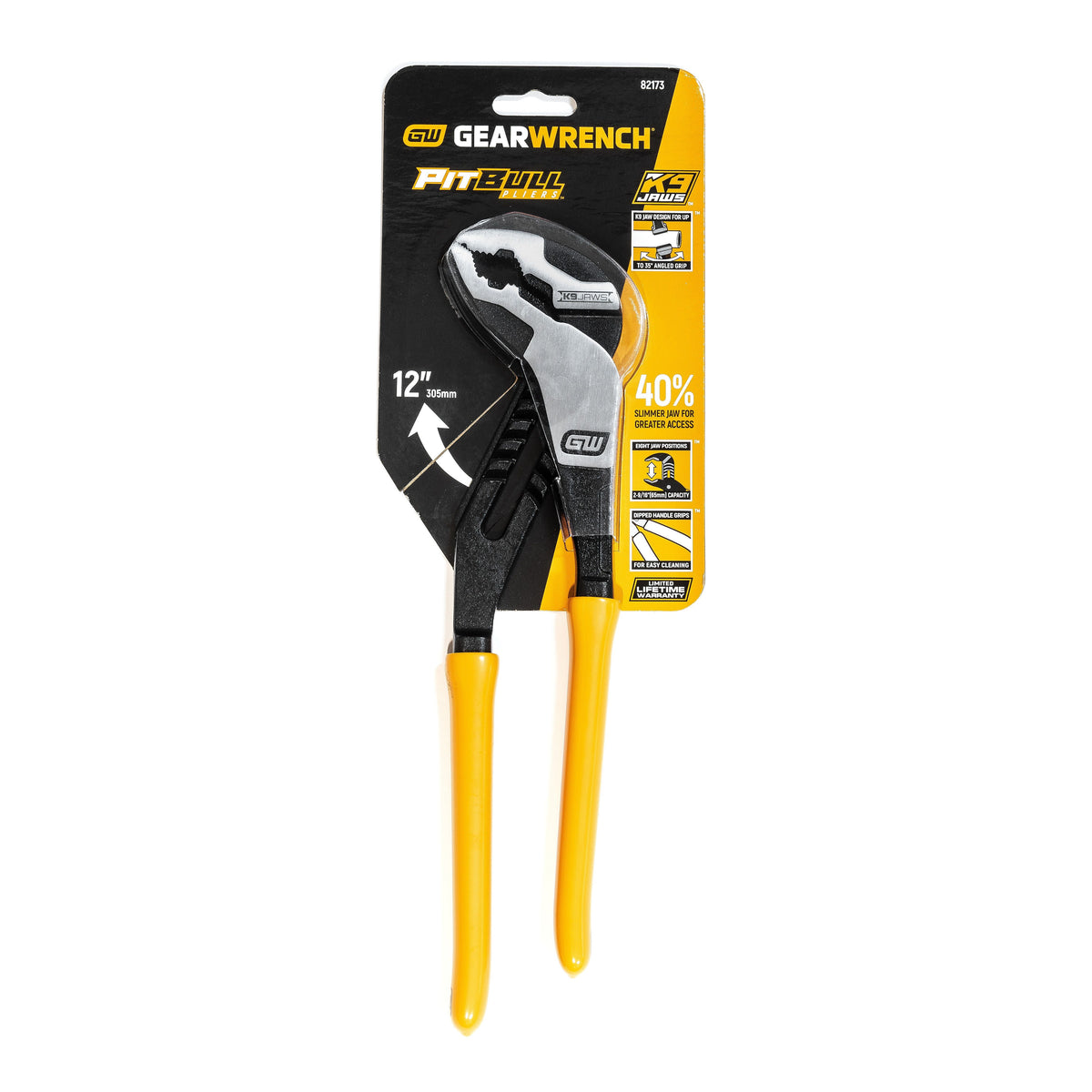 Gearwrench 82173 12" PITBULL K9™ V-Jaw Dipped Handle Tongue and Groove Pliers