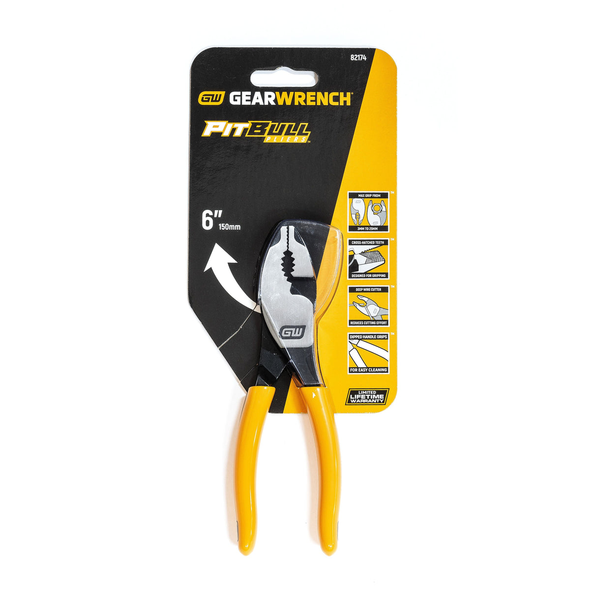 Gearwrench 82174 6" PITBULL Dipped Handle Slip Joint Pliers
