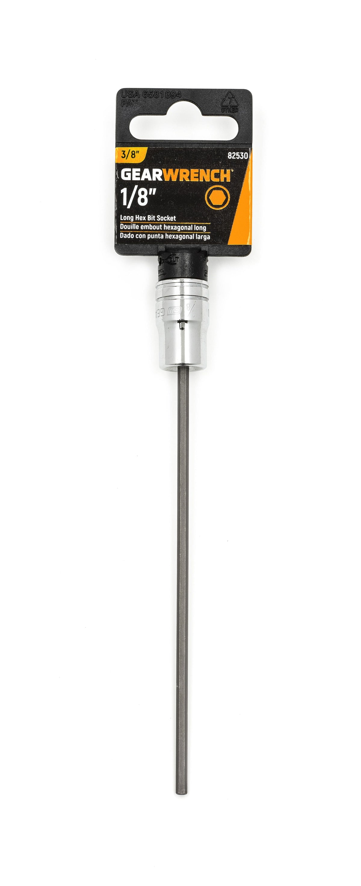 Gearwrench 82530 3/8" Drive Long Length Hex Bit SAE Socket 1/8"